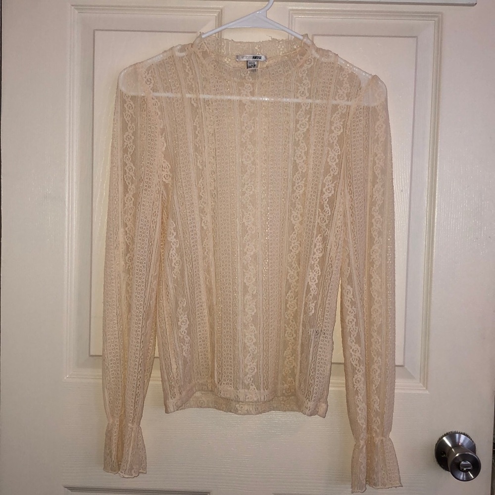 Long sleeve, see-through lace shirt